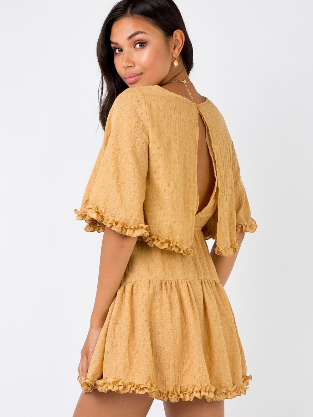 Polly Rust Ruffle Cape Sleeve Tiered Romper Size 4